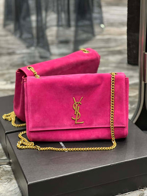 YSL 553804 Saint Laurent Reversible Medium Kate in Suede Rose Red - Default Title - View 10