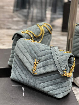 YSL 574946 Saint Laurent Loulou Medium Bag Y-Quilted Leather Blue - Default Title - View 3