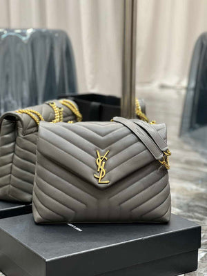 YSL 574946 Saint Laurent Loulou Medium Bag In Y-Quilted Leather Gray - Default Title - View 1