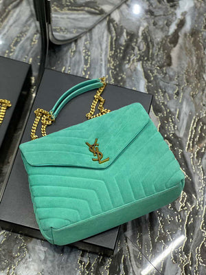 YSL 574946 Saint Laurent Loulou Medium Bag Y-Quilted Leather Green - Default Title - View 7