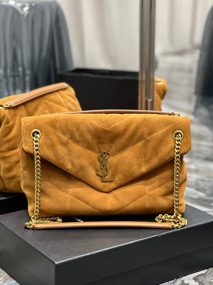 YSL 577475 Saint Laurent Puffer Medium Bag In Quilted Lambskin Leather Brown - Default Title - View 1