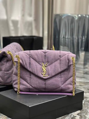 YSL 577475 Saint Laurent Puffer Medium Bag In Quilted Lambskin Leather Purple - Default Title - View 1