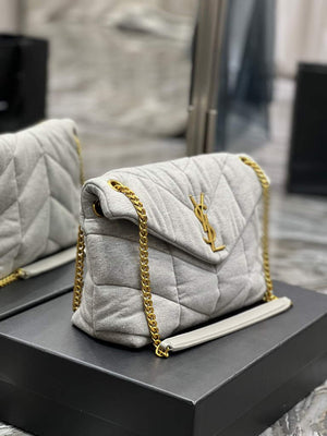 YSL 577476 Saint Laurent Puffer Small Bag In Quilted Lambskin Leather Grey - Default Title - View 3
