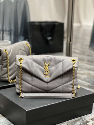 YSL 577476 Saint Laurent Puffer Small In Nappa Leather Gray - Gold - View 1