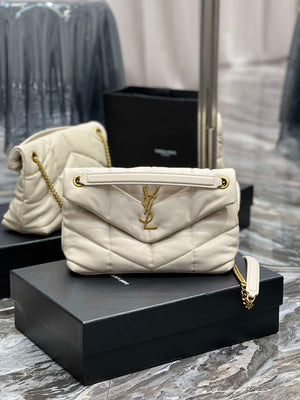 YSL 577476 Saint Laurent Puffer Small In Nappa Leather White - Gold - View 1