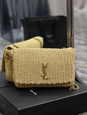 YSL 580065 Kate Medium Supple Chain Bag In Raffia Apricot - Default Title - View 1