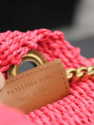 YSL 580065 Kate Medium Supple Chain Bag In Raffia Neon Pink - Default Title - View 18