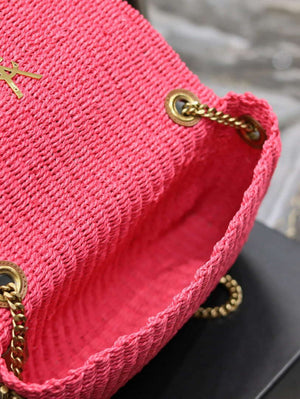 YSL 580065 Kate Medium Supple Chain Bag In Raffia Neon Pink - Default Title - View 8