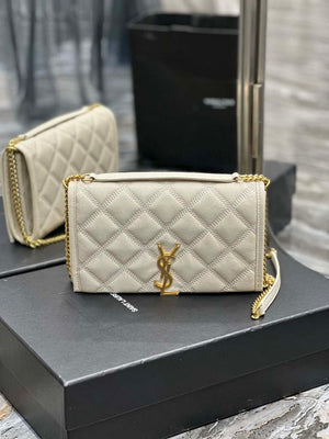 YSL 585031 Saint Laurent Becky Chain Shoulder Bag Leather White - Default Title - View 1
