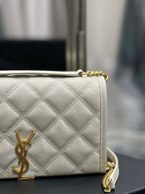 YSL 585031 Saint Laurent Becky Chain Shoulder Bag Leather White - Default Title - View 3