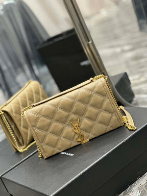 YSL 585031 Saint Laurent Becky Chain Shoulder Bag Leather Apricot - Default Title - View 2