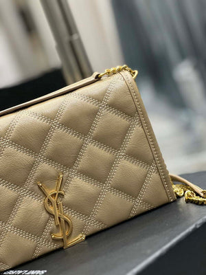 YSL 585031 Saint Laurent Becky Chain Shoulder Bag Leather Apricot - Default Title - View 3
