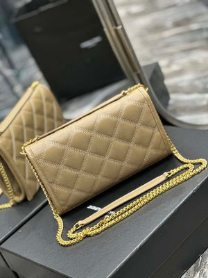YSL 585031 Saint Laurent Becky Chain Shoulder Bag Leather Apricot - Default Title - View 6
