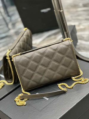 YSL 585031 Saint Laurent Becky Chain Shoulder Bag Leather Gray - Default Title - View 6