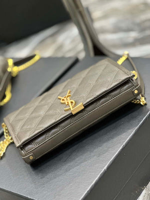 YSL 585031 Saint Laurent Becky Chain Shoulder Bag Leather Gray - Default Title - View 7