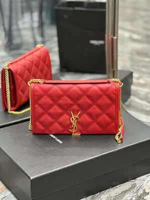 YSL 585031 Saint Laurent Becky Chain Shoulder Bag Leather Red - Default Title - View 1