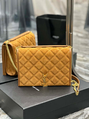 YSL 629246 Saint Laurent Becky Chain Shoulder Bag 25cm Suede Leather Tan - Default Title - View 1