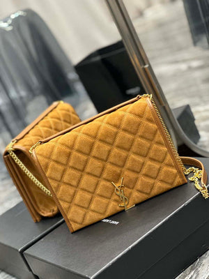 YSL 629246 Saint Laurent Becky Chain Shoulder Bag 25cm Suede Leather Tan - Default Title - View 3