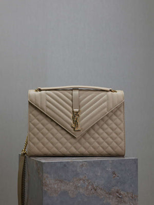 YSL 600166 Envelope Large In Quilted Grain De Poudre Embossed Aprioct Leather - Default Title - View 1