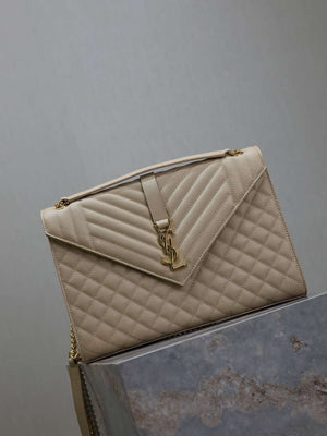 YSL 600166 Envelope Large In Quilted Grain De Poudre Embossed Aprioct Leather - Default Title - View 2
