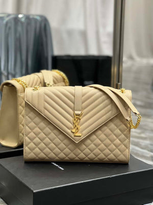 YSL 600166 Envelope Large In Quilted Grain De Poudre Embossed Leather Apricot - Default Title - View 1
