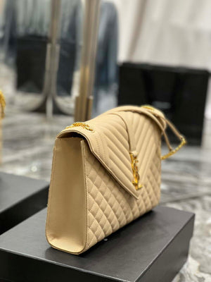 YSL 600166 Envelope Large In Quilted Grain De Poudre Embossed Leather Apricot - Default Title - View 5