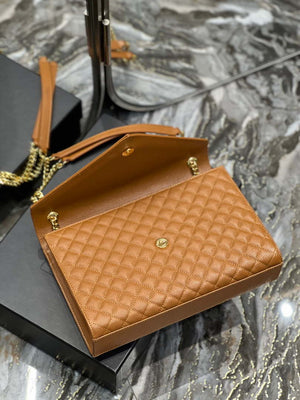 YSL 600166 Envelope Large In Quilted Grain De Poudre Embossed Leather Black Caramel - Default Title - View 8