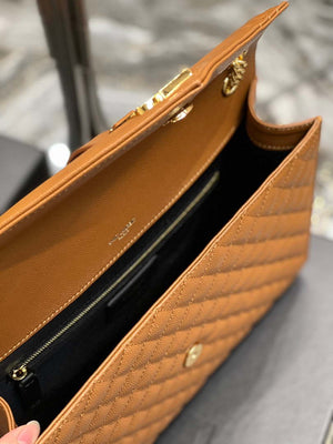 YSL 600166 Envelope Large In Quilted Grain De Poudre Embossed Leather Black Caramel - Default Title - View 9