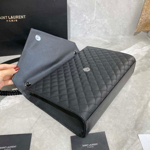 YSL 600166 Envelope Large In Quilted Grain De Poudre Embossed Leather Black With black logo - Default Title - View 7
