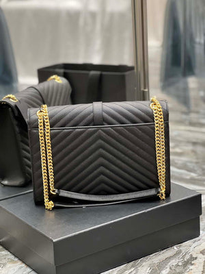 YSL 600166 Envelope Large In Quilted Grain De Poudre Embossed Leather Black V gird - Default Title - View 5