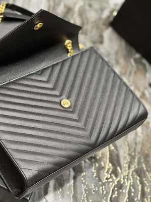 YSL 600166 Envelope Large In Quilted Grain De Poudre Embossed Leather Black V gird - Default Title - View 8