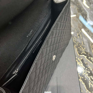 YSL 600166 Envelope Large In Quilted Grain De Poudre Embossed Leather Black Silver - Default Title - View 9