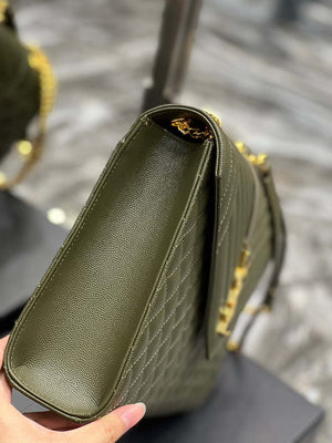 YSL 600166 Envelope Large In Quilted Grain De Poudre Embossed Leather Black Green - Default Title - View 5