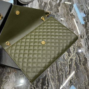 YSL 600166 Envelope Large In Quilted Grain De Poudre Embossed Leather Black Green - Default Title - View 8