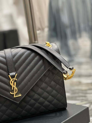 YSL 600166 Envelope Large In Quilted Grain De Poudre Embossed Leather Black - Default Title - View 2