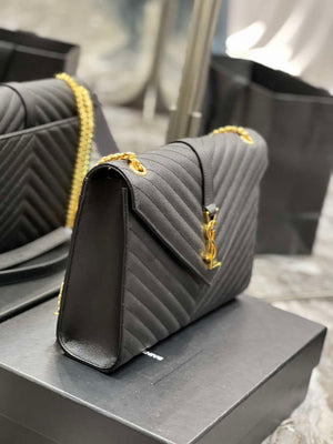YSL 600166 Envelope Large In Quilted Grain De Poudre Embossed Leather Black V gird - Default Title - View 4