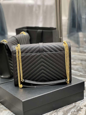 YSL 600166 Envelope Large In Quilted Grain De Poudre Embossed Leather Black V gird - Default Title - View 5