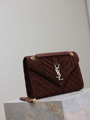 YSL 600185 Envelope Meduim In Dark Brown Suede Leather - Default Title - View 5