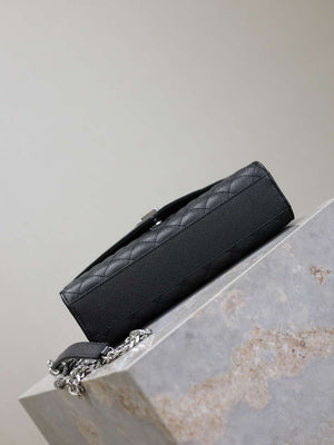 YSL 600185 Envelope Meduim In Quilted Grain De Poudre Embossed Leather Black Silver - Default Title - View 7