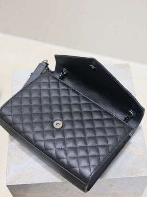 YSL 600185 Envelope Meduim In Quilted Grain De Poudre Embossed Leather Black with Black Hardware - Default Title - View 13