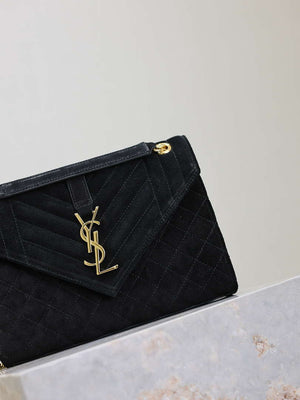 YSL 600185 Envelope Meduim In Black Suede Leather - Default Title - View 3