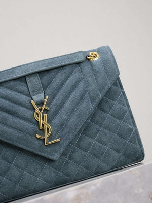 YSL 600185 Envelope Meduim In Light Blue Suede Leather - Default Title - View 4