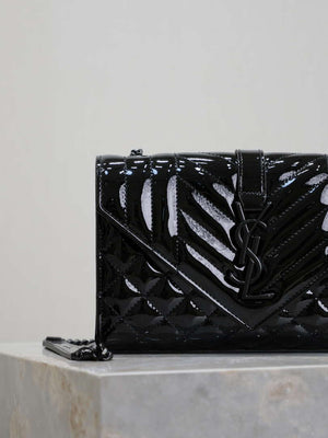 YSL 600195 Envelope Small In Quilted Black Patent leather with black buckle - Default Title - View 2