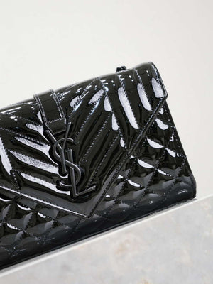YSL 600195 Envelope Small In Quilted Black Patent leather with black buckle - Default Title - View 3