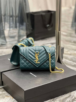 YSL 600195 Envelope Small In Quilted Grain De Poudre Embossed Leather Turquoise - Default Title - View 1