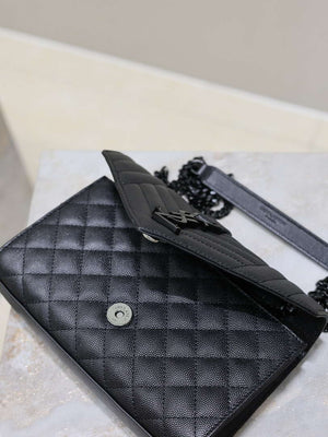 YSL 600195 Envelope Small In Quilted Grain De Poudre Embossed Leather Black with Black Hardware - Default Title - View 8