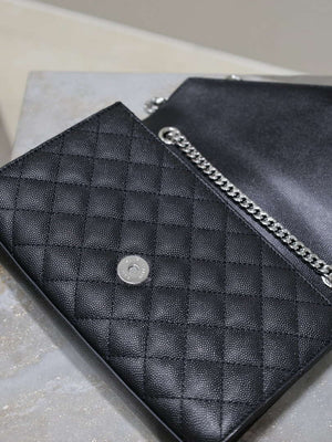 YSL 600195 Envelope Small In Quilted Grain De Poudre Embossed Leather Black with Silver Hardward - Default Title - View 8