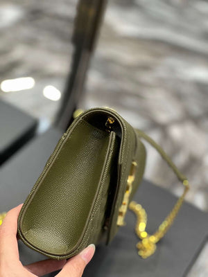YSL 600195 Envelope Small In Quilted Grain De Poudre Embossed Leather Dark Green - Default Title - View 5