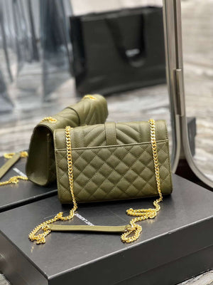 YSL 600195 Envelope Small In Quilted Grain De Poudre Embossed Leather Dark Green - Default Title - View 6