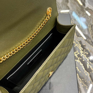 YSL 600195 Envelope Small In Quilted Grain De Poudre Embossed Leather Dark Green - Default Title - View 9